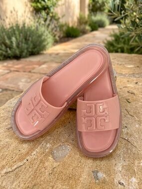 Tory Burch Blush Pink Logo Slide Sandals